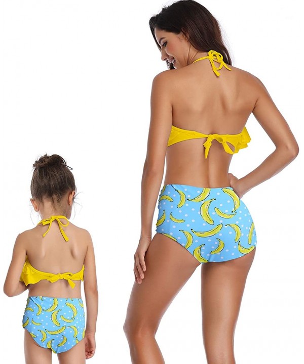 Mommy and Me Matching Family Swimsuit Ruffle Women Swimwear Kids Children Toddler Bikini Bathing Suit Beachwear Sets - Yellow...