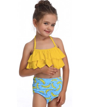 Mommy and Me Matching Family Swimsuit Ruffle Women Swimwear Kids Children Toddler Bikini Bathing Suit Beachwear Sets - Yellow...