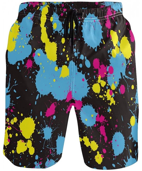 Men's Quick Dry Swim Trunks with Pockets Beach Board Shorts Bathing Suits - Neon Splatter - CE195298R9U $22.89-Board Shorts