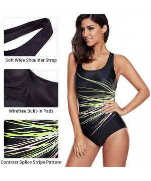 Women's Competitive Athletic One Piece Swimsuit Racerback Training Swimwear Bathing Suits - Neon Green - CJ12OC10FVJ $18.83-R...