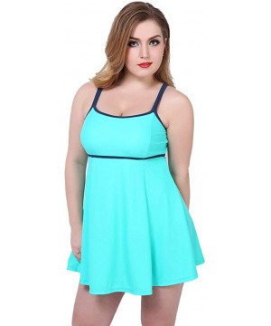 Women's Plus Swimdress & Boyshorts Floral Swimdress Bathing Suit - A-light Blue - CL12FUJRDVV $25.66-Racing