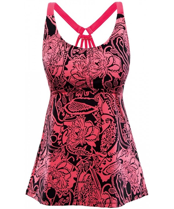 Women's Floral Printed Padded Wide Strap Tankini Swim Top Swimsuit Swimwear No Bottom - Red. - CG18TGET4W0 $20.56-One-Pieces