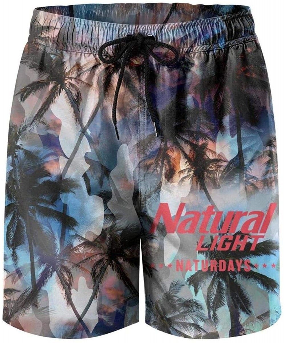 Men's Beach Shorts Natural-Light-Beer-Naturdays- Summer Quick Dry Swimming Pants - White - CR18WN0WSAL $39.97-Board Shorts