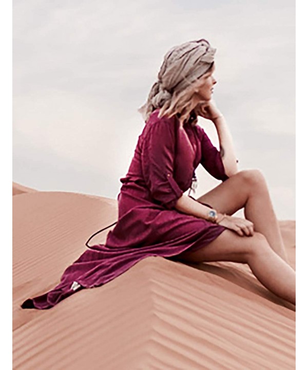 Robe Kaftan Bikini Swimwear Cover Up Casual Long Beach Maxi Dress for Women - Wine Red - CR198G2NAU2 $30.62-Cover-Ups