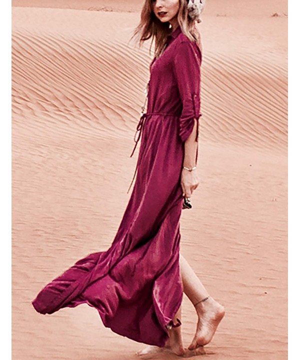 Robe Kaftan Bikini Swimwear Cover Up Casual Long Beach Maxi Dress for Women - Wine Red - CR198G2NAU2 $30.62-Cover-Ups