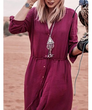 Robe Kaftan Bikini Swimwear Cover Up Casual Long Beach Maxi Dress for Women - Wine Red - CR198G2NAU2 $30.62-Cover-Ups