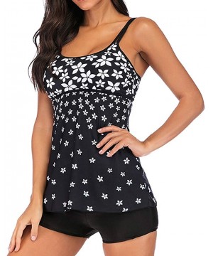 Women Two Piece Plus Size Sexy Backless High Neck Halter Floral Printed Top with Hipster Bottoms Tankini Set Black - C518QU3Z...