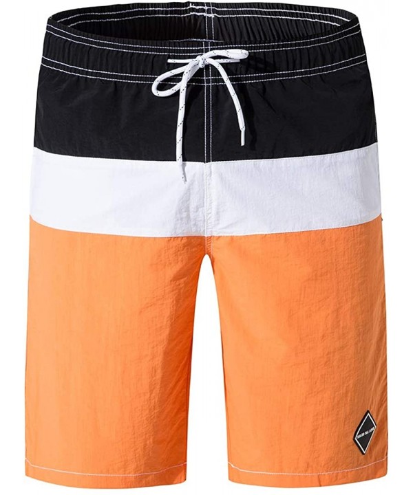 Men's Bathing Suits Beachwear Swim Trunks Quick Dry Striped With Side Pockets Mesh Lining - 1908orange - C718RKCHM7E $18.74-T...