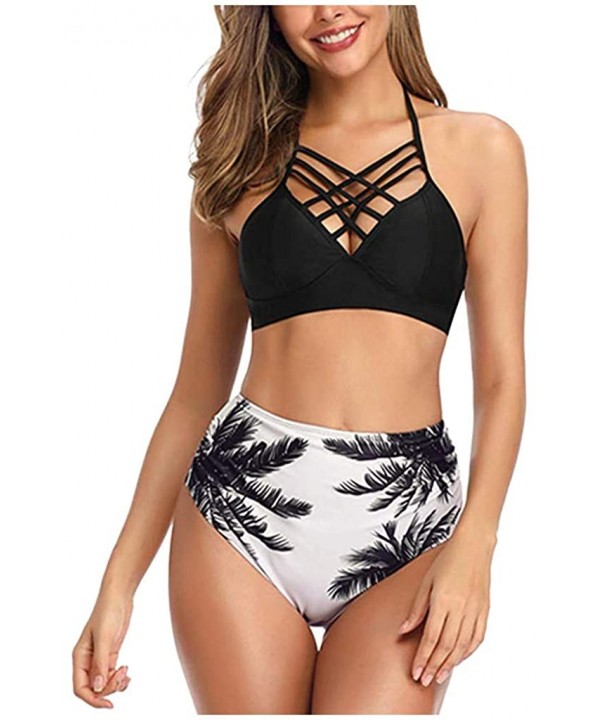 Women Two Piece Swimsuit Bikini Sets Cross Strappy Swimwear Halter Bathing Suit High Waisted Bottoms - White - CC196D08UUY $1...