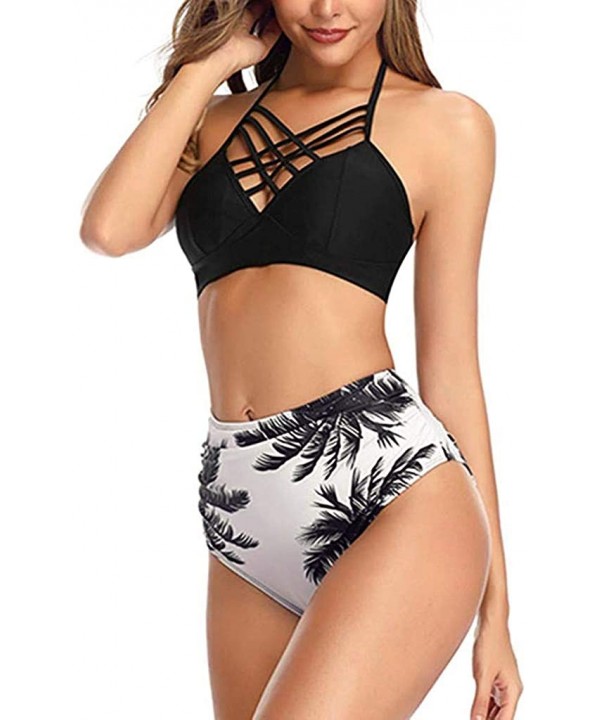 Women Two Piece Swimsuit Bikini Sets Cross Strappy Swimwear Halter Bathing Suit High Waisted Bottoms - White - CC196D08UUY $1...