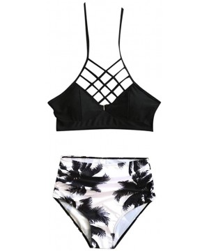 Women Two Piece Swimsuit Bikini Sets Cross Strappy Swimwear Halter Bathing Suit High Waisted Bottoms - White - CC196D08UUY $1...