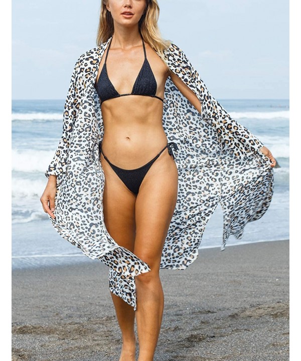 Casual Beach Cover Up for Women Print Bikini Kimono Cardigan Swimwear - B-light Leopard - CJ198KX5484 $18.80-Cover-Ups