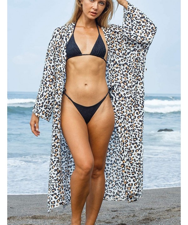 Casual Beach Cover Up for Women Print Bikini Kimono Cardigan Swimwear - B-light Leopard - CJ198KX5484 $18.80-Cover-Ups