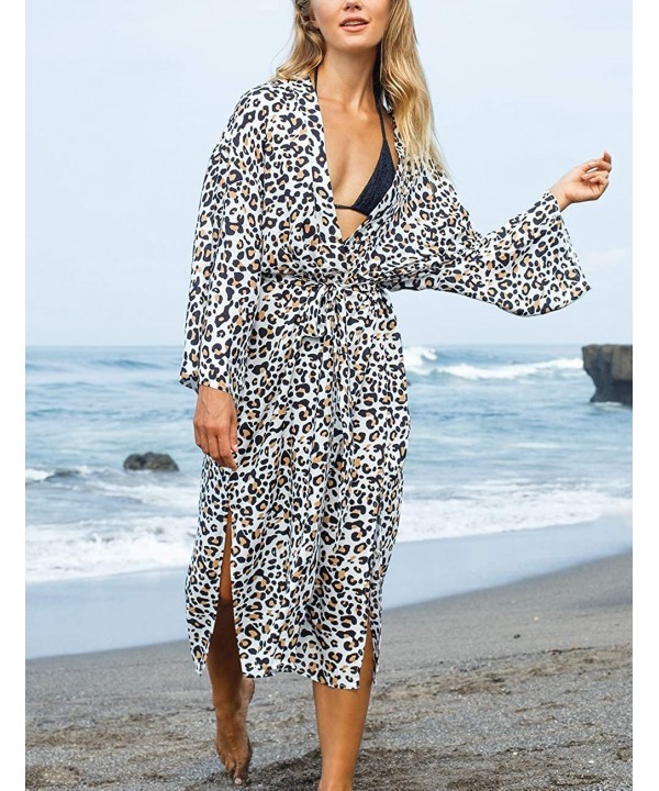 Casual Beach Cover Up for Women Print Bikini Kimono Cardigan Swimwear - B-light Leopard - CJ198KX5484 $18.80-Cover-Ups