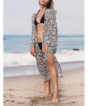 Casual Beach Cover Up for Women Print Bikini Kimono Cardigan Swimwear - B-light Leopard - CJ198KX5484 $18.80-Cover-Ups