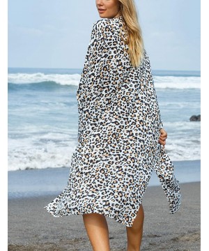 Casual Beach Cover Up for Women Print Bikini Kimono Cardigan Swimwear - B-light Leopard - CJ198KX5484 $18.80-Cover-Ups