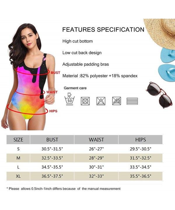 Women Tummy Control Vintage Party One-Piece Halter Backless Swimsuits Beachwear - Rainbow Color Art Picture Poured Out of the...