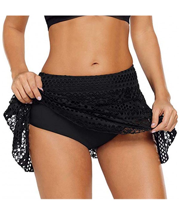 Swimwear Women's Lace Crochet Skirted Bikini Cover Bottom Swimsuit Short Skort Swim Skirt mesh Cover up Beach Woman y3 - Blac...