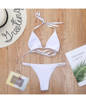 New Swimsuit!! Women Bandeau Bandage Bikini Set Push-Up Brazilian Swimwear Beachwear Swimsuit - White - C11906TUU8K $21.84-Sets