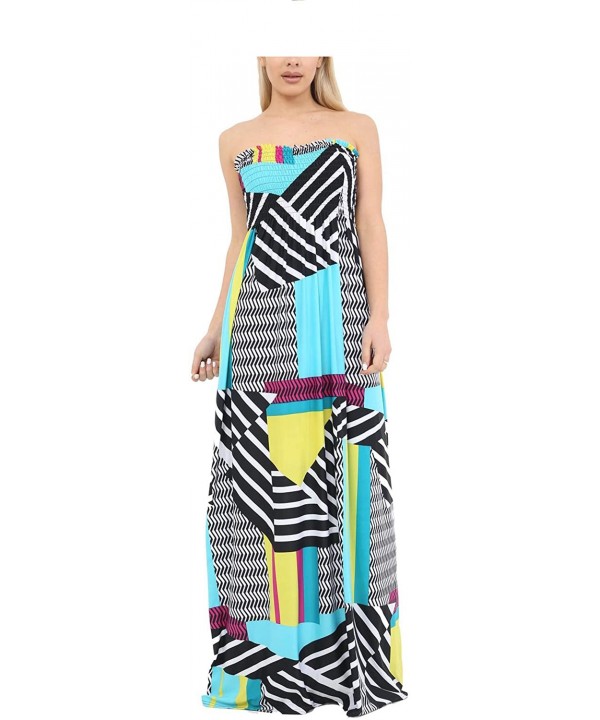 Women's Floral Maxi Dresses Plus Size Tube Top Long Shirring Summer Sundress Cover Up - Abstract Teal - C218SDAH2DI $38.93-Co...