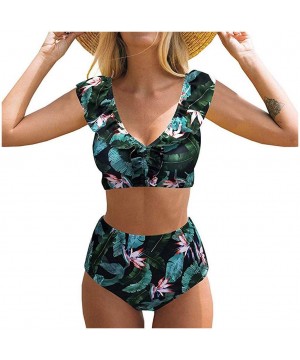 Women High Waisted Swimsuit Flounce Swimwear SFE Summer Fashion Two Piece Bikini Beach Surf Monokinis Bathing Suits - Green -...