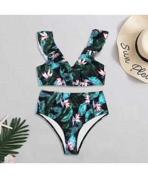 Women High Waisted Swimsuit Flounce Swimwear SFE Summer Fashion Two Piece Bikini Beach Surf Monokinis Bathing Suits - Green -...