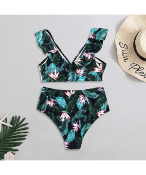 Women High Waisted Swimsuit Flounce Swimwear SFE Summer Fashion Two Piece Bikini Beach Surf Monokinis Bathing Suits - Green -...