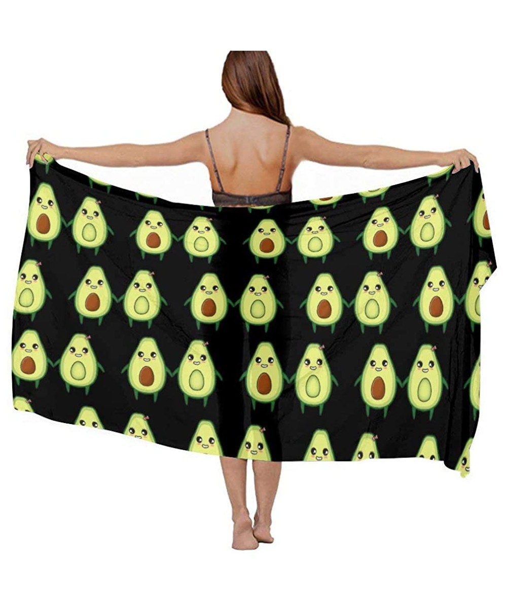 Women Chiffon Sarong Beach Bikini Cover Up Wedding Party Shawls Wraps - Cute Avocado Lovers Green Black - C6190TSG8WL $27.23-...