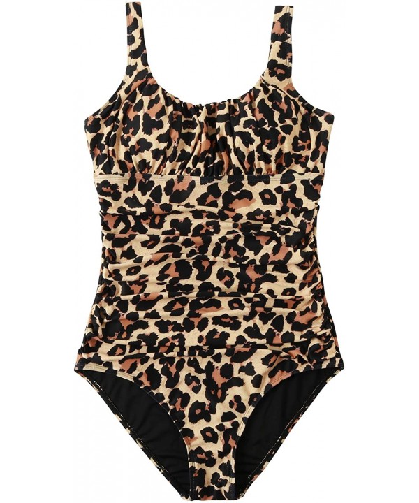 Women One Piece Tummy Control Leopard Printed Spaghetti Straps Swimsuits - Leopard - C3196M6CN3H $21.18-One-Pieces