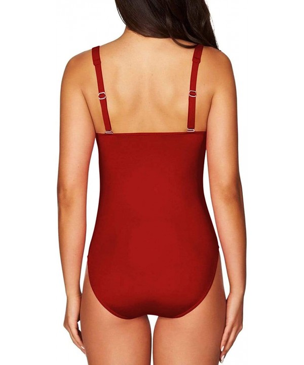 Women's Square Neck High Cut One Piece Padded Swimsuit Bathing Suit - Ruched-red - CI190XCKTC9 $14.80-Sets