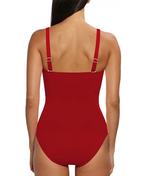 Women's Square Neck High Cut One Piece Padded Swimsuit Bathing Suit - Ruched-red - CI190XCKTC9 $14.80-Sets