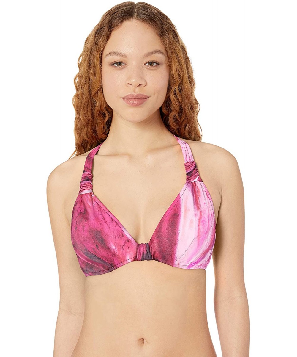 Women's F Cup Halter Bikini Top Swimsuit - Ocean Ombre Sangria - CF18OEL0WON $38.63-Tops