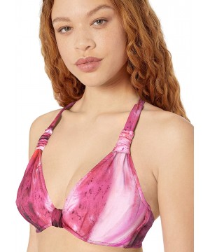 Women's F Cup Halter Bikini Top Swimsuit - Ocean Ombre Sangria - CF18OEL0WON $38.63-Tops