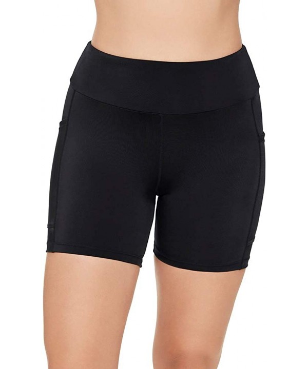 Women's Swimwear Solid Yoga High Waist Tummy Control Swim Short Bottom with Pockets - Black - C9192ROTXYE $37.00-Tankinis