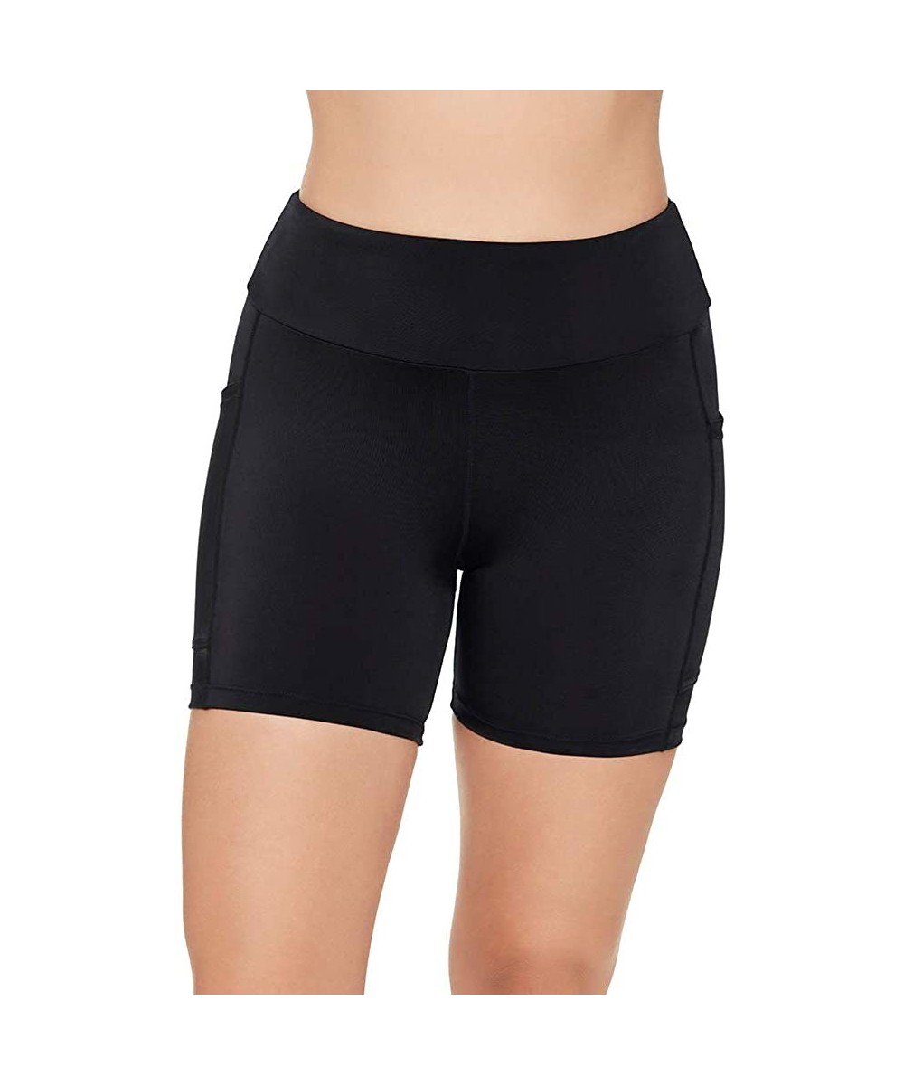 Women's Swimwear Solid Yoga High Waist Tummy Control Swim Short Bottom with Pockets - Black - C9192ROTXYE $37.00-Tankinis