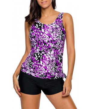 2 PC Abstract Printed Sleeveless Side Tie Padded Tankini Tank Top and Boxer Bottom Swimsuit Set - Purple - CB188SZ4TIG $28.41...