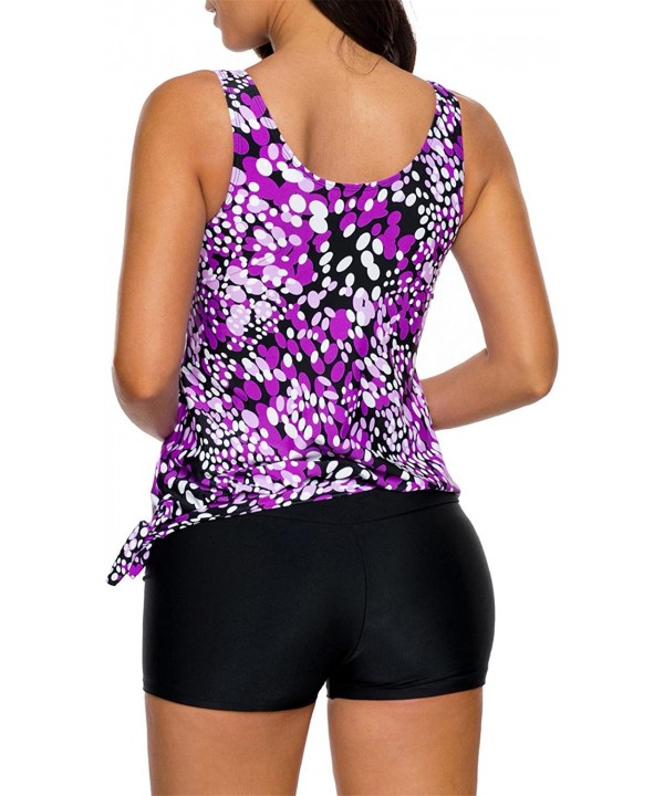 2 PC Abstract Printed Sleeveless Side Tie Padded Tankini Tank Top and Boxer Bottom Swimsuit Set - Purple - CB188SZ4TIG $28.41...