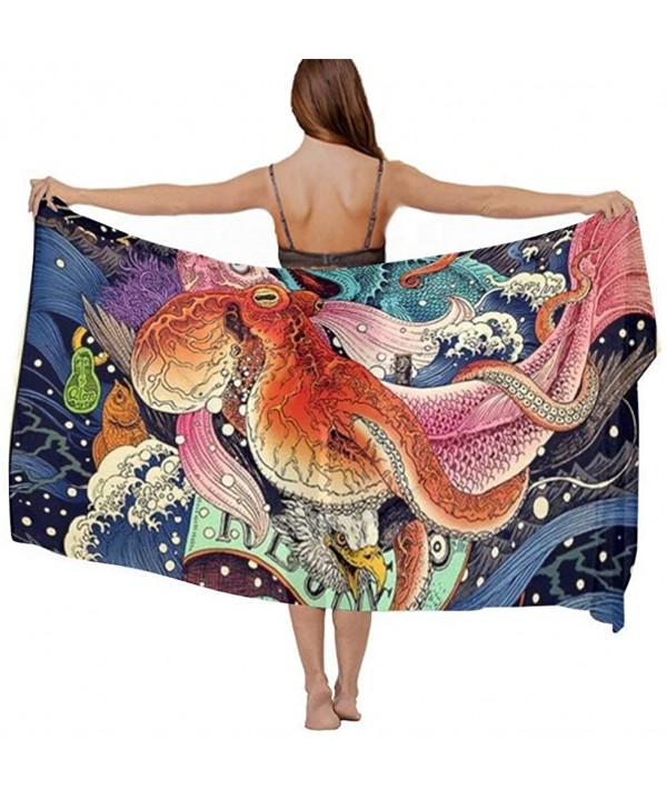 Women Chiffon Sarong Beach Bikini Cover Up Wedding Party Shawls Wraps - Japanese Undersea World Octopus Fish Art - CO1908NX0U...