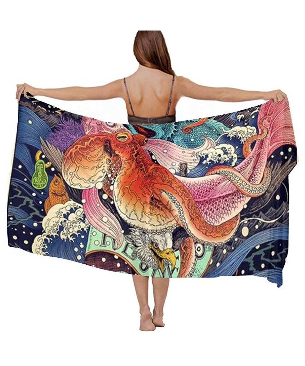 Women Chiffon Sarong Beach Bikini Cover Up Wedding Party Shawls Wraps - Japanese Undersea World Octopus Fish Art - CO1908NX0U...