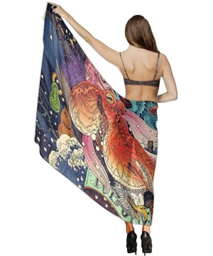 Women Chiffon Sarong Beach Bikini Cover Up Wedding Party Shawls Wraps - Japanese Undersea World Octopus Fish Art - CO1908NX0U...