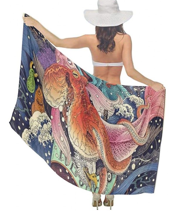 Women Chiffon Sarong Beach Bikini Cover Up Wedding Party Shawls Wraps - Japanese Undersea World Octopus Fish Art - CO1908NX0U...