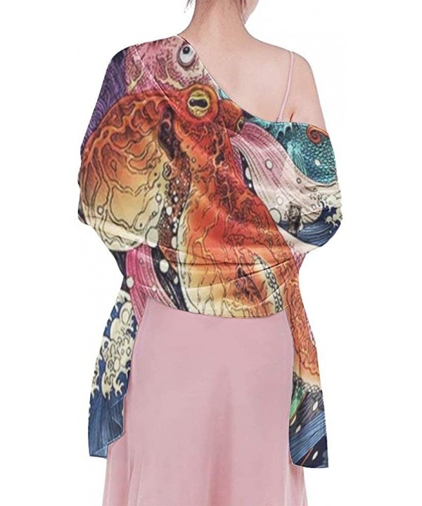 Women Chiffon Sarong Beach Bikini Cover Up Wedding Party Shawls Wraps - Japanese Undersea World Octopus Fish Art - CO1908NX0U...