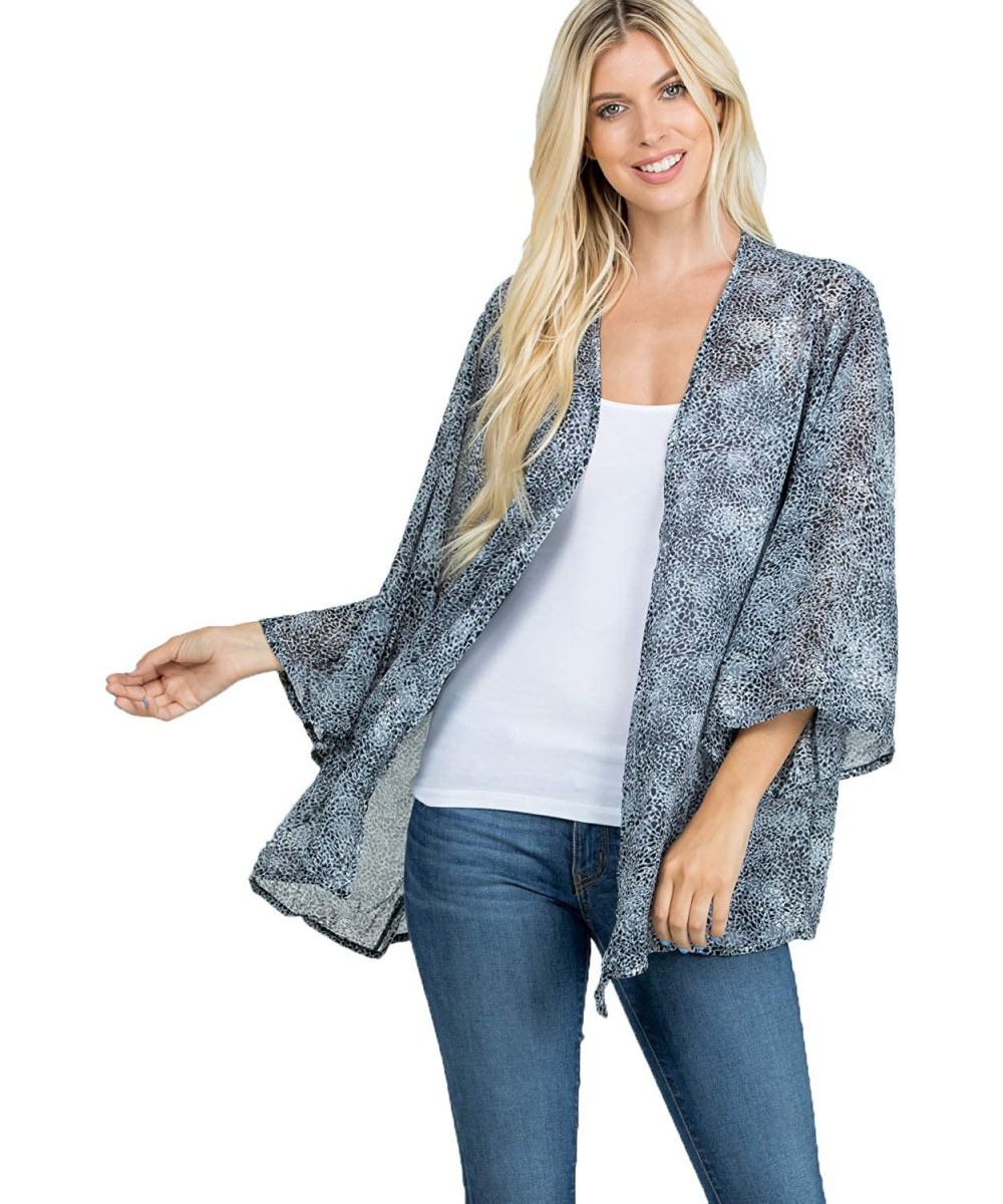 Women Sheer Loose fit Chiffon Kimono Sleeve Open Cardigan and Cover up - Grey Snake - CY18UO4ZEIT $21.36-Cover-Ups