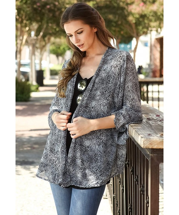 Women Sheer Loose fit Chiffon Kimono Sleeve Open Cardigan and Cover up - Grey Snake - CY18UO4ZEIT $21.36-Cover-Ups