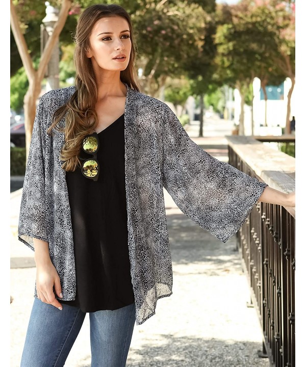 Women Sheer Loose fit Chiffon Kimono Sleeve Open Cardigan and Cover up - Grey Snake - CY18UO4ZEIT $21.36-Cover-Ups