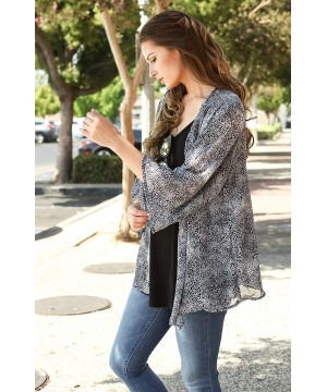 Women Sheer Loose fit Chiffon Kimono Sleeve Open Cardigan and Cover up - Grey Snake - CY18UO4ZEIT $21.36-Cover-Ups