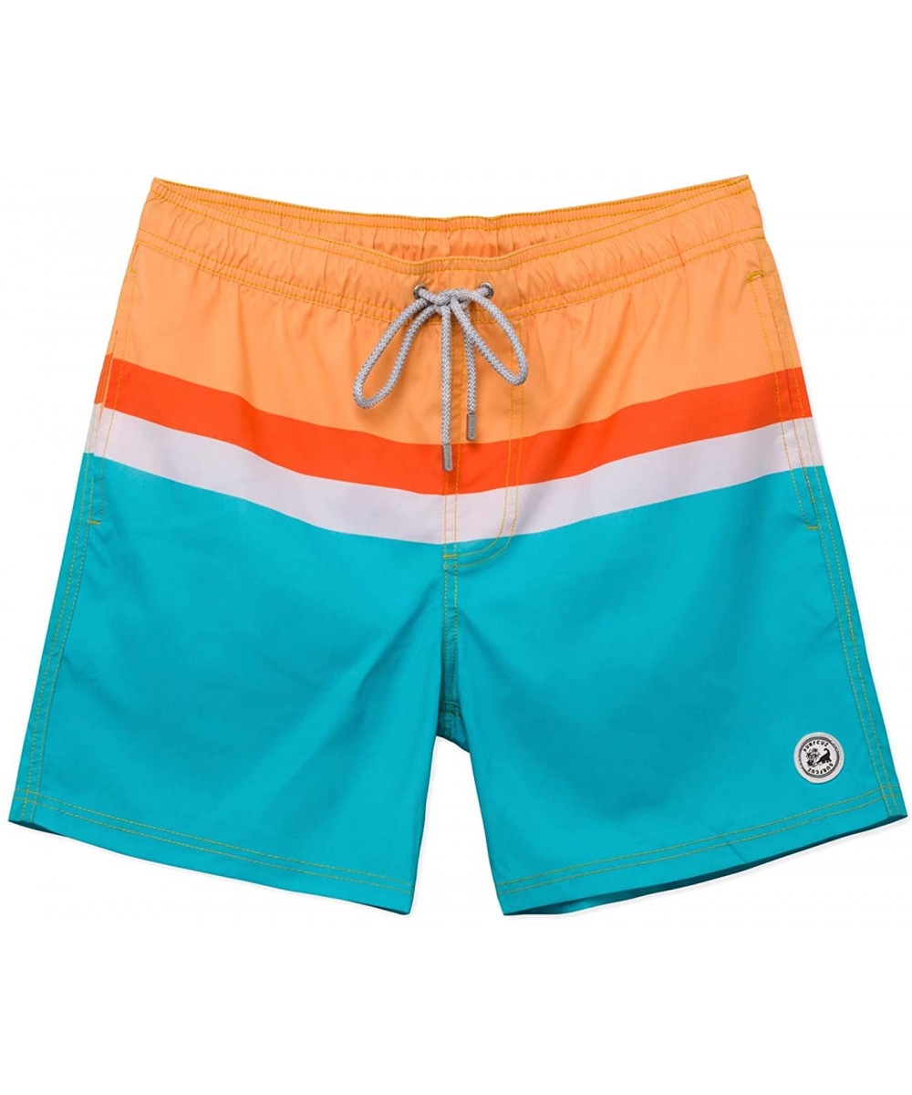 Men's Floral Print Quick Dry Swim Trunk - Orange - Striped - C118U4Q097U $18.90-Trunks