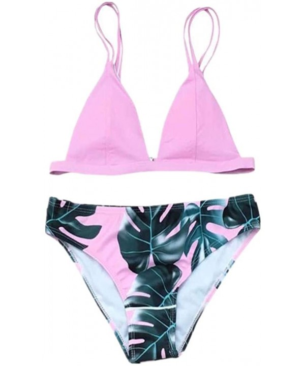 Lady Swimwear Separates Bikini Set Print Leaves Bottoms Push Up Padded Top Bathing Suits Swimsuit 2 Piece Z pink - CS18SSNI23...