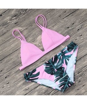 Lady Swimwear Separates Bikini Set Print Leaves Bottoms Push Up Padded Top Bathing Suits Swimsuit 2 Piece Z pink - CS18SSNI23...