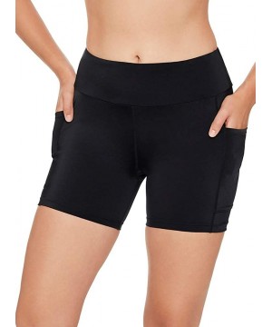 Women's Swimwear Solid Yoga High Waist Tummy Control Swim Short Bottom with Pockets - Black - C9192ROTXYE $37.00-Tankinis